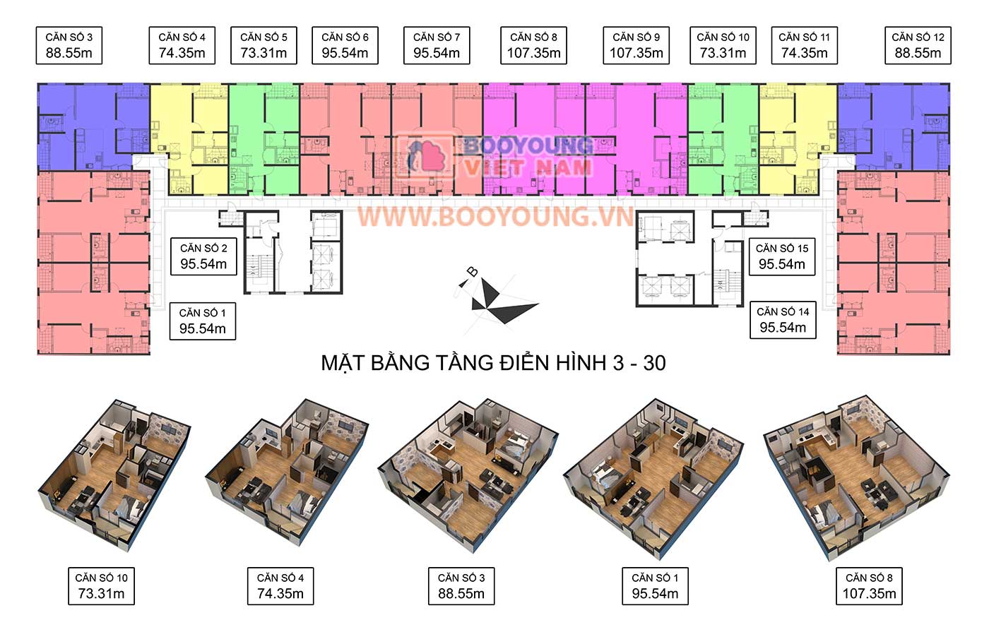 Mặt bằng tầng điển hình chung cư Booyoung Vina Mộ Lao